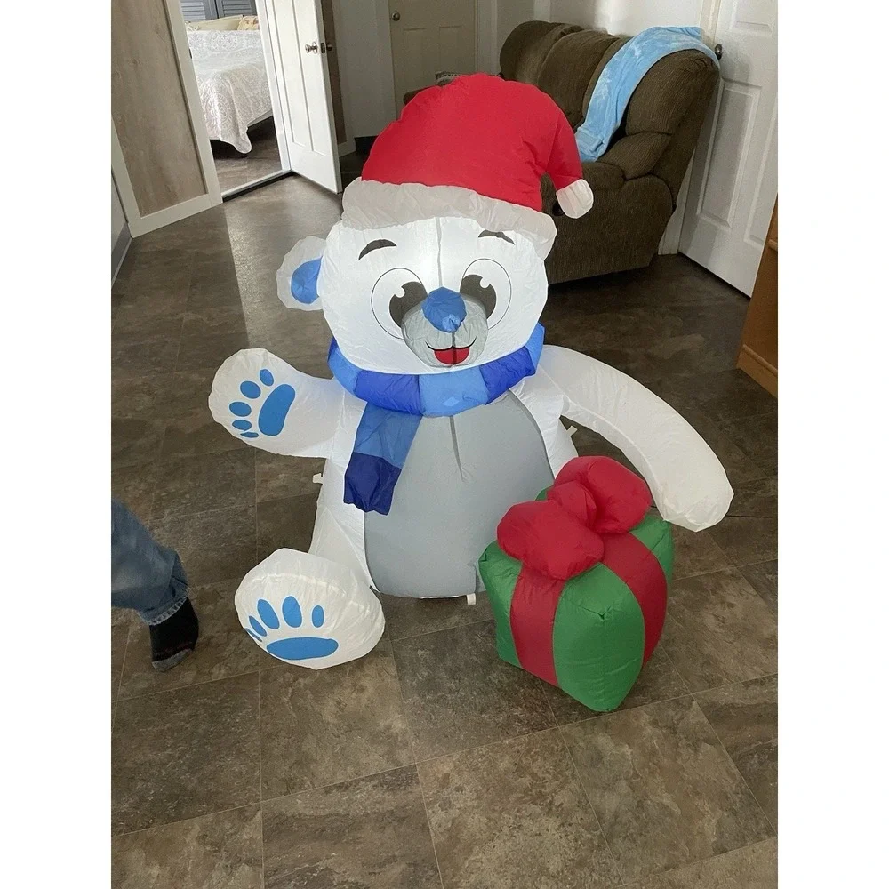 Joiedomi 4 ft Polar Bear Inflatable Waving Present Red‎ Blue Tested Works